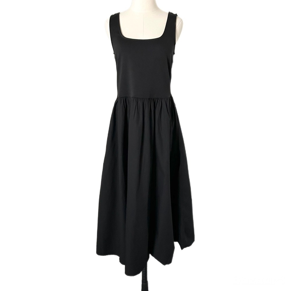 NEW Quince Cotton Mixed Media Tank Dress Organic Cotton Black Pockets Medium